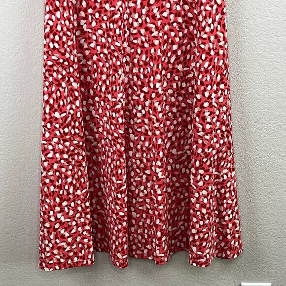 Vince Camuto Red Multi Printed Ruched Front Sleeveless V-Neck Midi Dress 6 NWOT - Picture 9 of 13